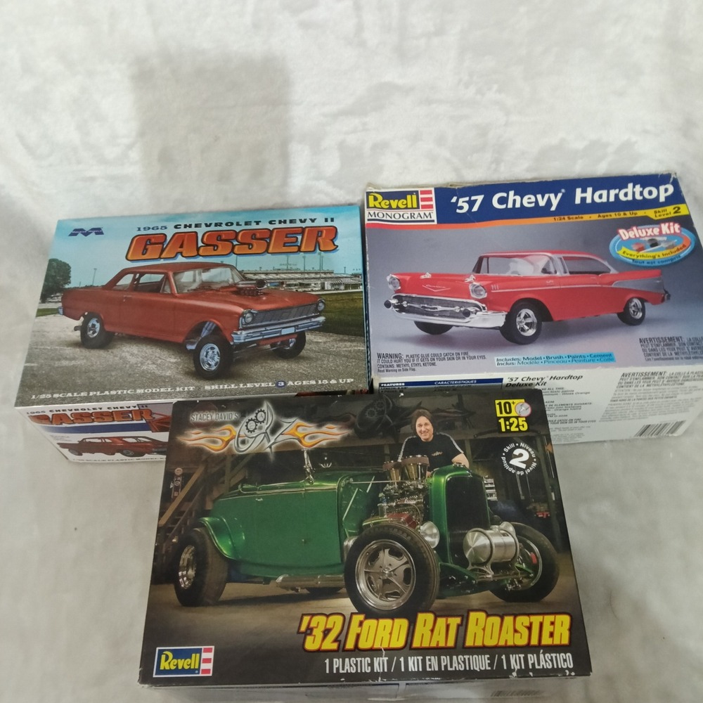 Revell Monogram Model Car Kit Lot 57 Chevy 65 Chevy Gasser 32 Ford Rat Roaster